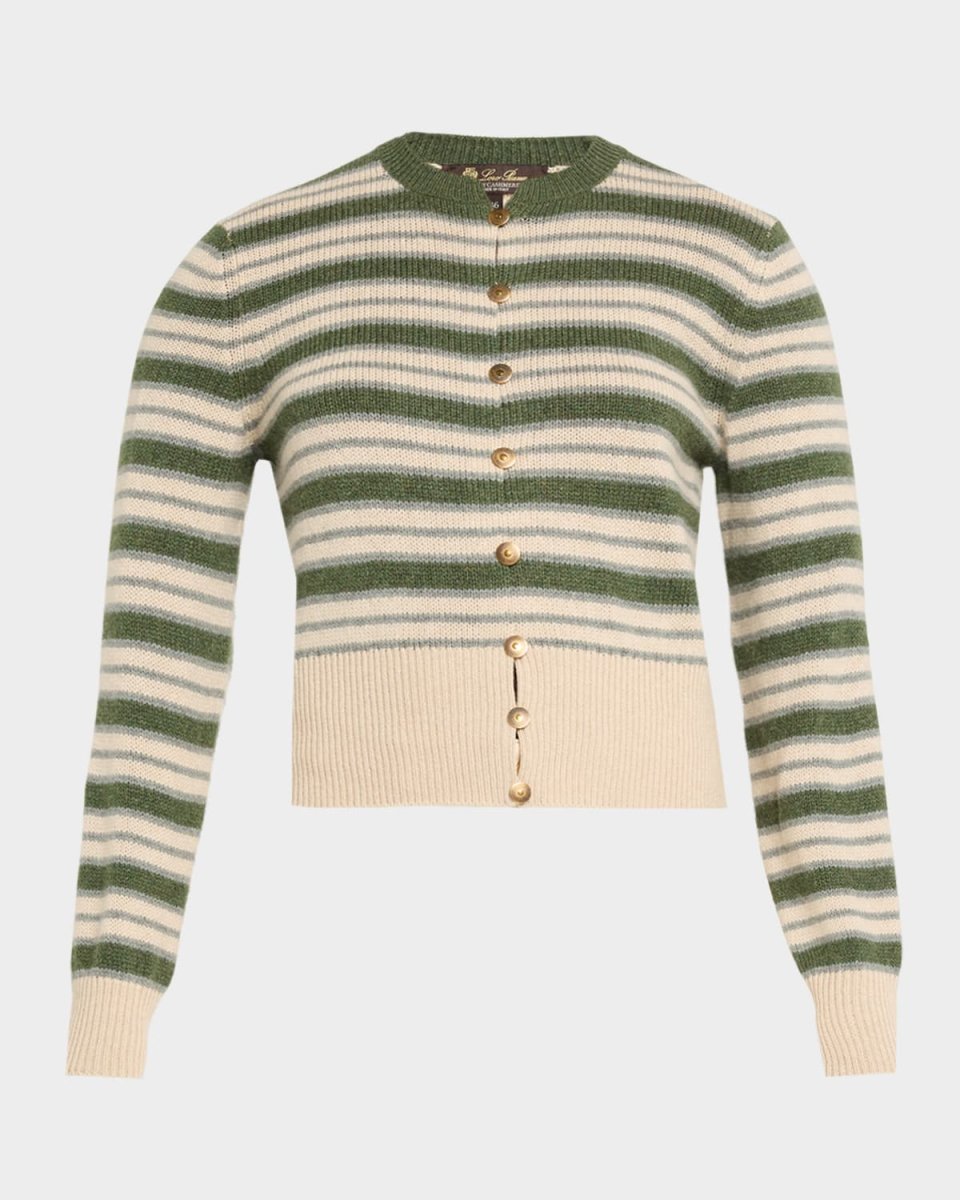 Fobello Striped Cashmere Crewneck Cardigan